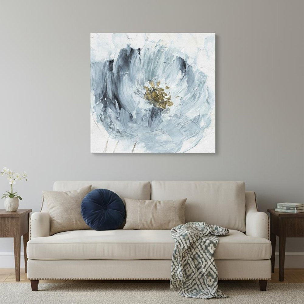 20" x 20" Watercolor Abstract Gray Blue Flower Canvas Wall Art HomeRoots