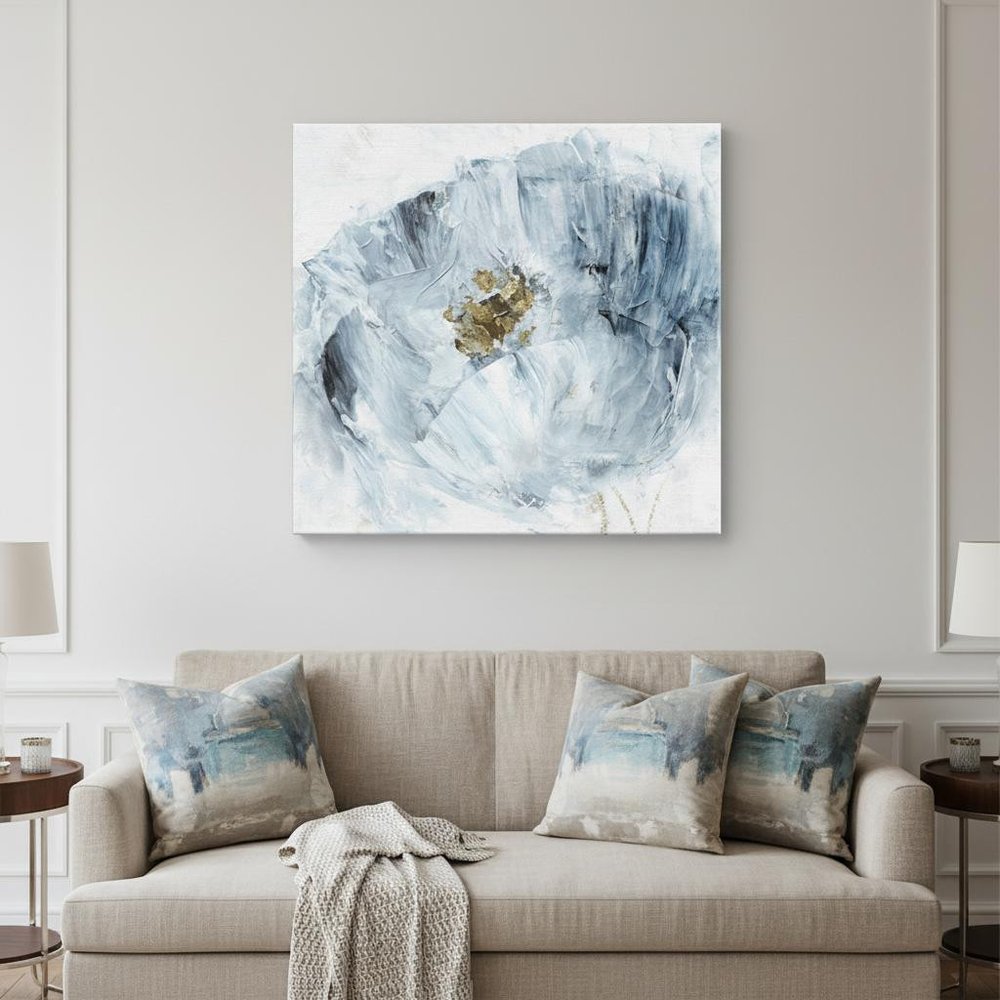 20" x 20" Watercolor Abstract Gray Blue Flower II Canvas Wall Art HomeRoots