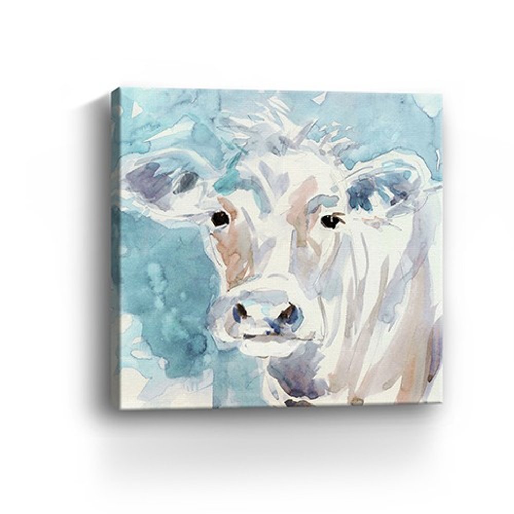 20" x 20" Blue Pastel Watercolor Cow Unframed Canvas Wall Art — view 7