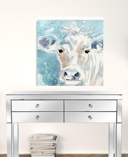 20" x 20" Watercolor Soft Pastel Cow Canvas Wall Art