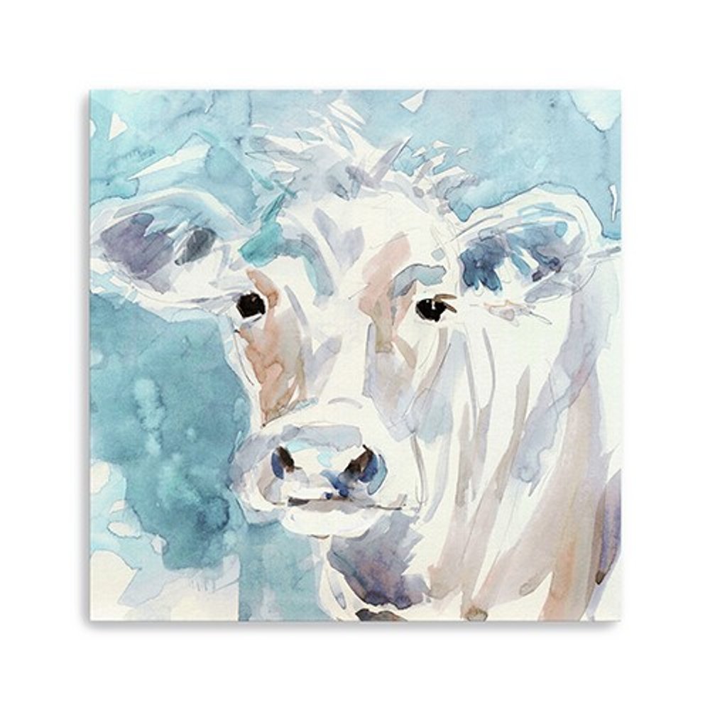 20" x 20" Blue Pastel Watercolor Cow Unframed Canvas Wall Art — view 10