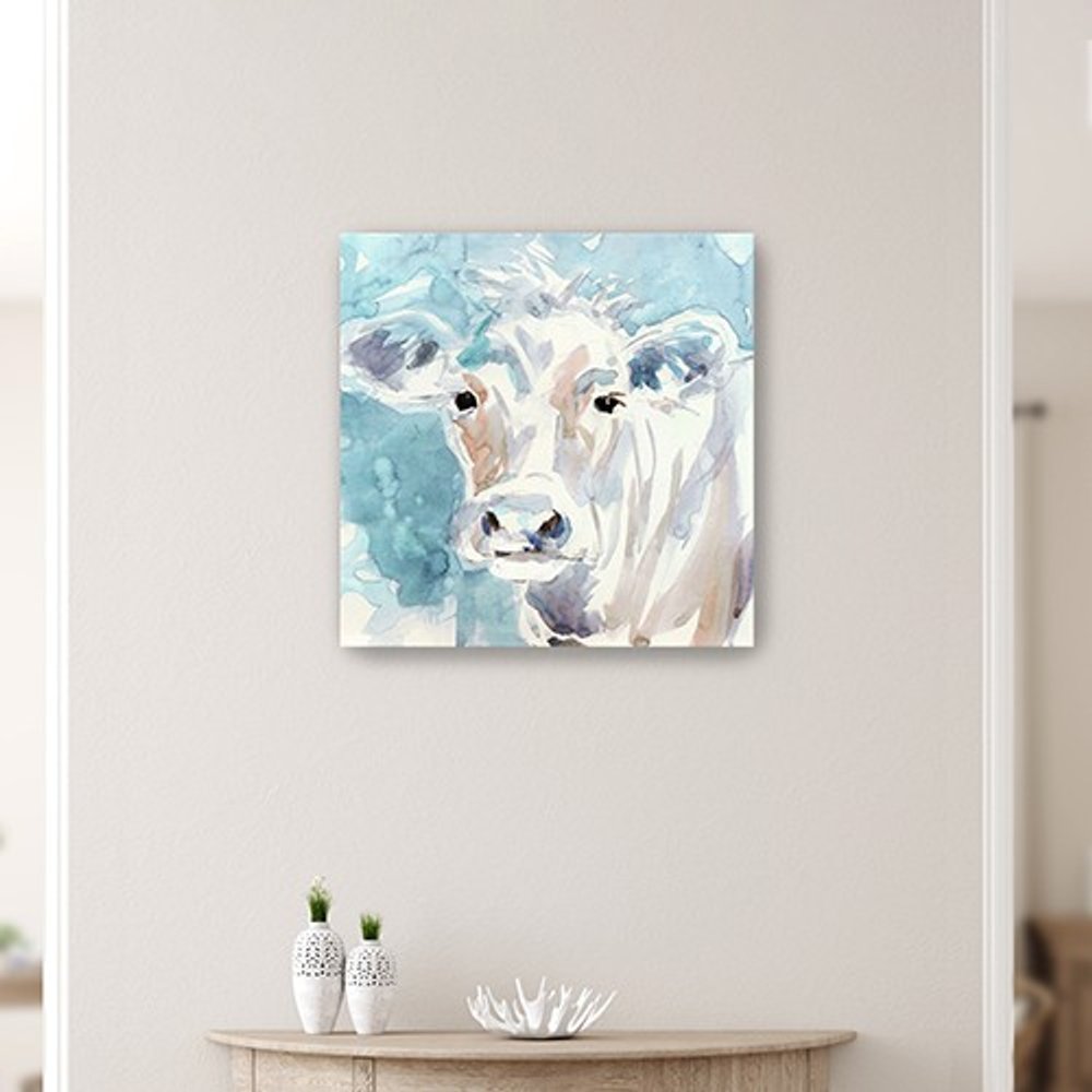 20" x 20" Blue Pastel Watercolor Cow Unframed Canvas Wall Art — view 12