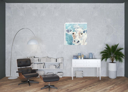 20" x 20" Watercolor Soft Pastel Cow Canvas Wall Art