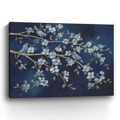 18" x 24" Navy Blue Watercolor Midnight Bird Rendezvous Canvas Wall Art HomeRoots