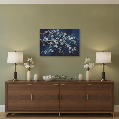 18" x 24" Navy Blue Watercolor Midnight Bird Rendezvous Canvas Wall Art HomeRoots