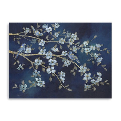 18" x 24" Navy Blue Watercolor Midnight Bird Rendezvous Canvas Wall Art HomeRoots