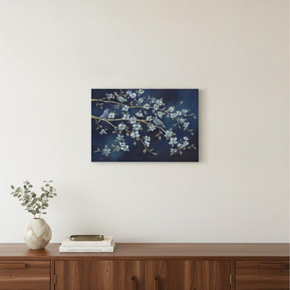 18" x 24" Navy Blue Watercolor Midnight Bird Rendezvous Canvas Wall Art HomeRoots