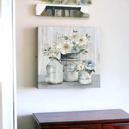 Rustic Grey Flowers Unframed Print Wall Art