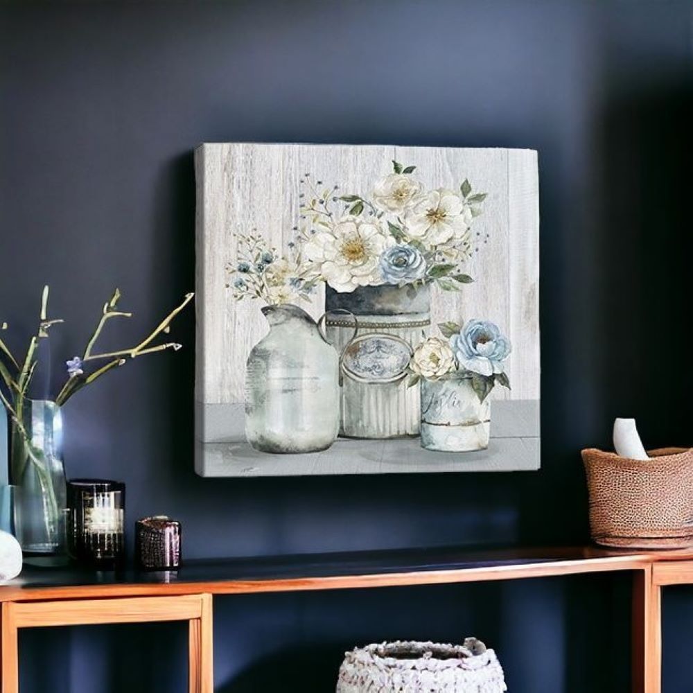 Rustic Grey Flowers Unframed Print Wall Art