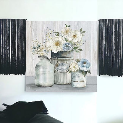 Rustic Grey Flowers Unframed Print Wall Art