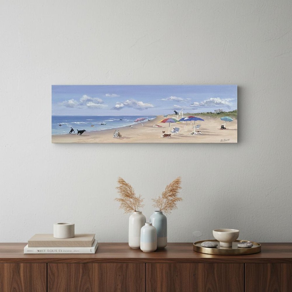 Small Dogs Playing at the Beach Canvas Wall Art HomeRoots