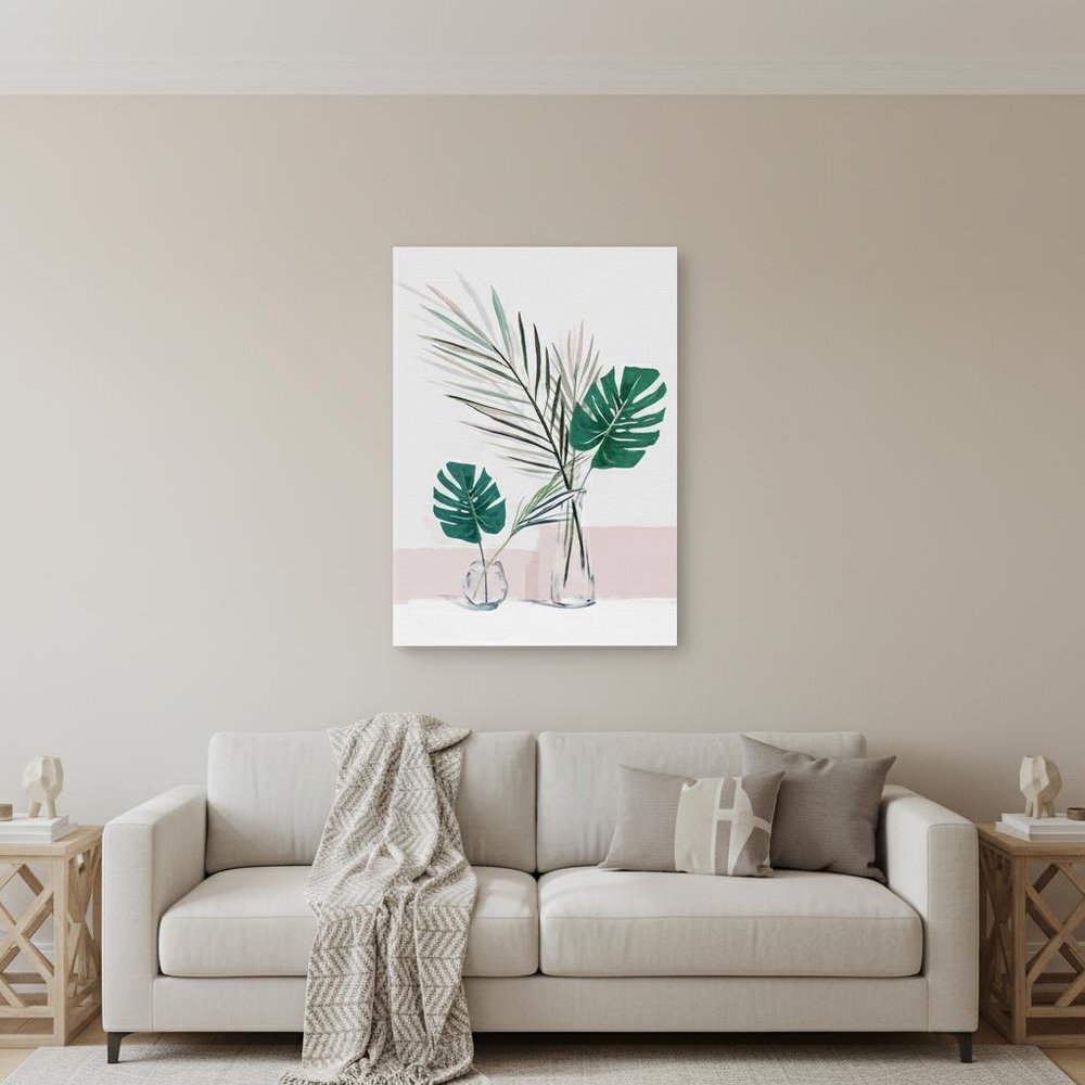 Pretty Green Foliage Leaves Pink Unframed Print Wall Art HomeRoots