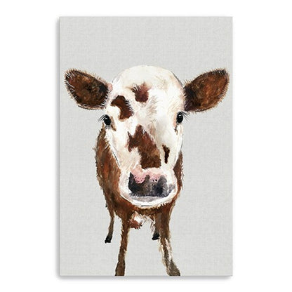 24" x 16" Brown and White Baby Cow Face Canvas Wall Art HomeRoots