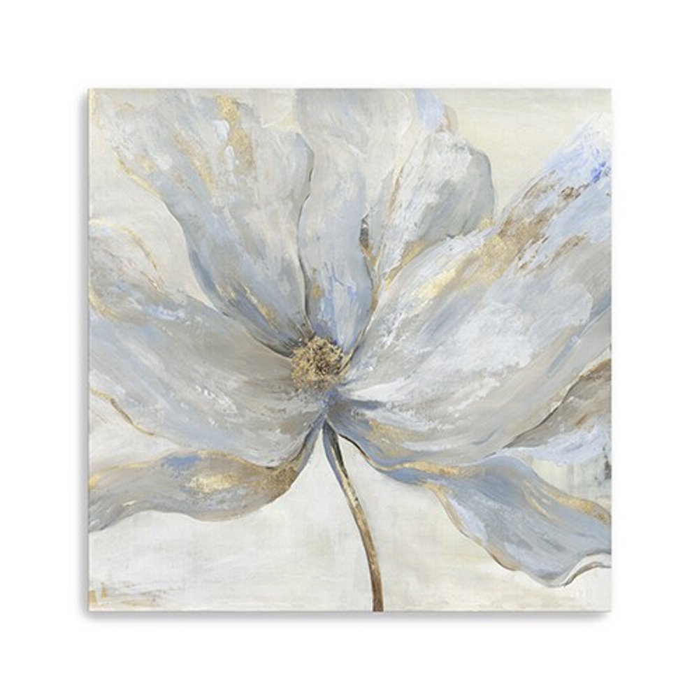Soft Blue And Grey Flower With Gold Details Unframed Print Wall Art HomeRoots