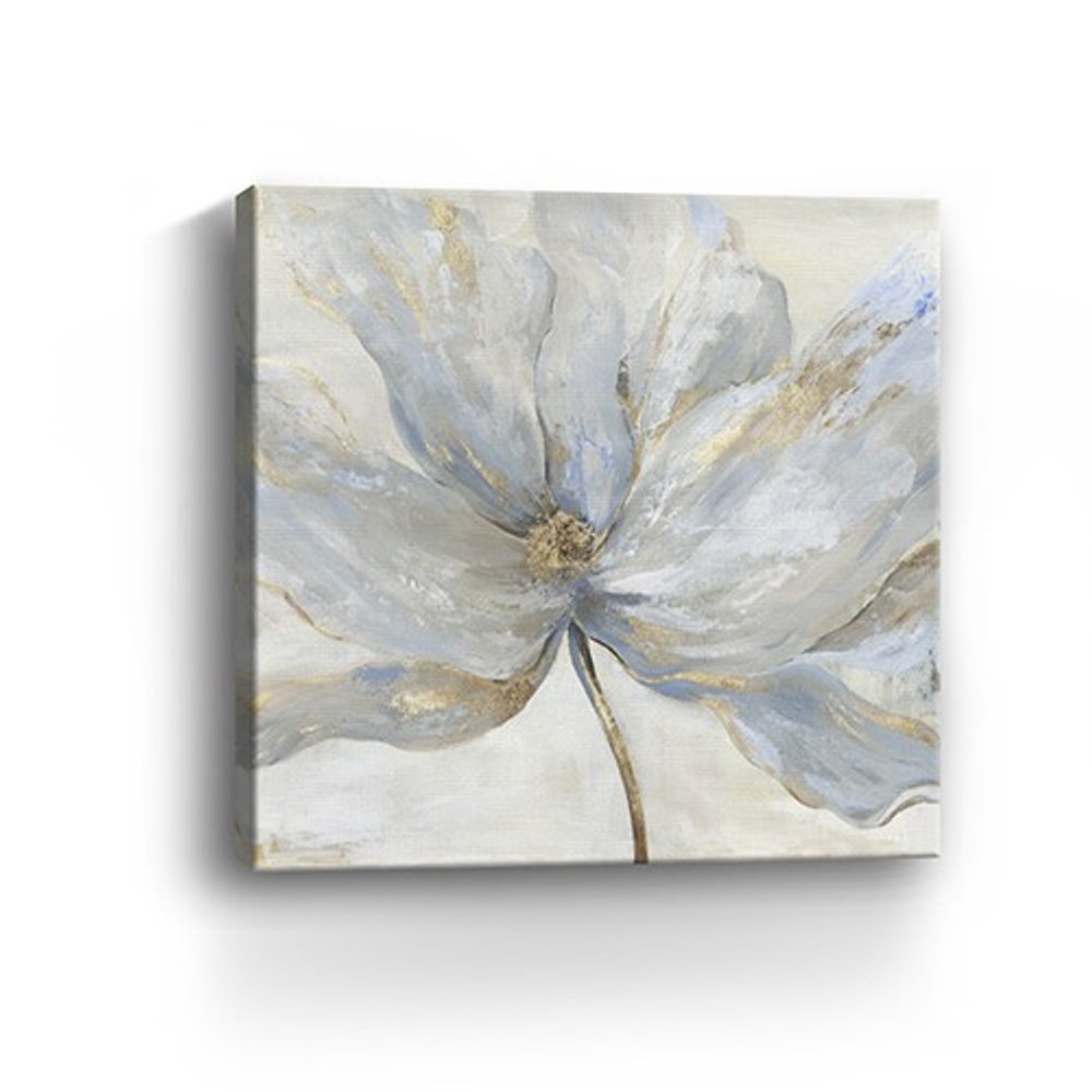 Soft Blue And Grey Flower With Gold Details Unframed Print Wall Art HomeRoots
