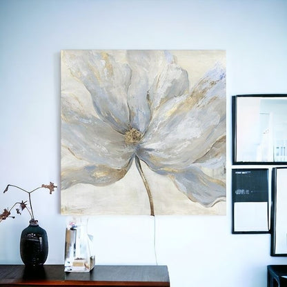 Soft Blue And Grey Flower With Gold Details Unframed Print Wall Art