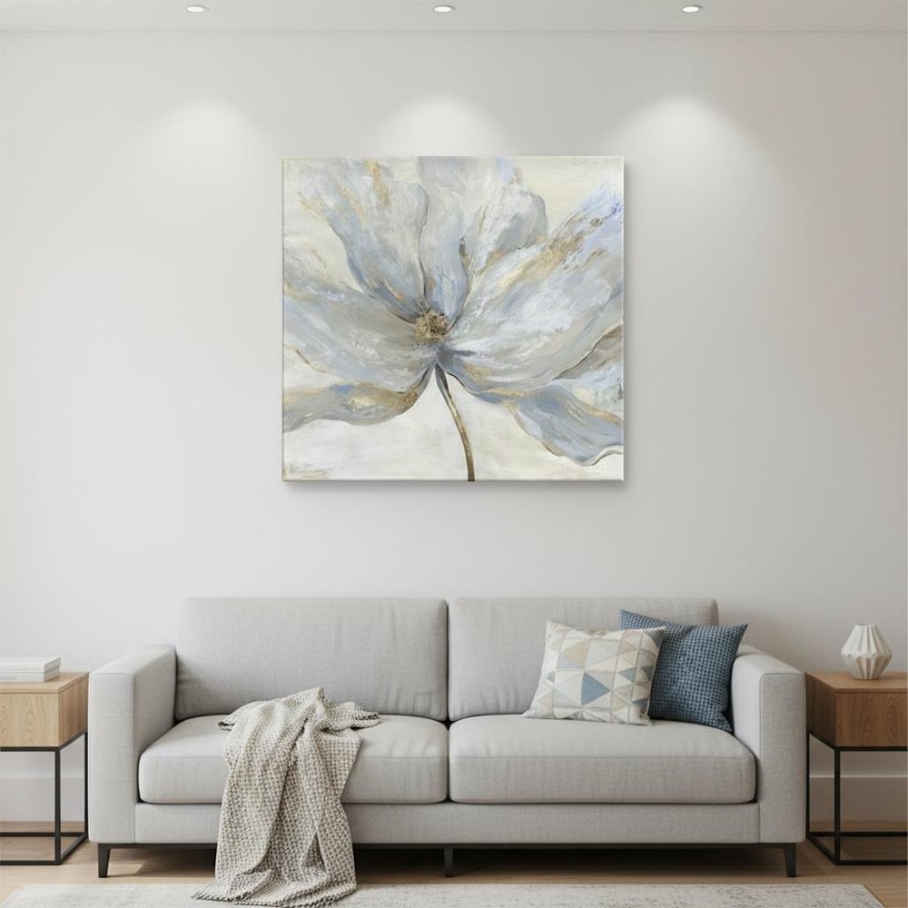 Soft Blue And Grey Flower With Gold Details Unframed Print Wall Art HomeRoots