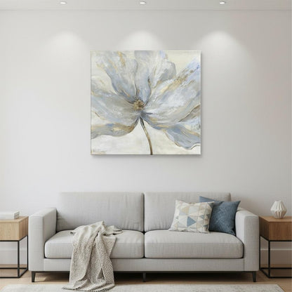 Soft Blue And Grey Flower With Gold Details Unframed Print Wall Art HomeRoots