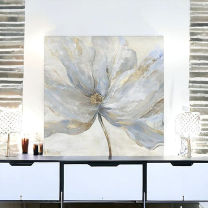 Soft Blue And Grey Flower With Gold Details Unframed Print Wall Art