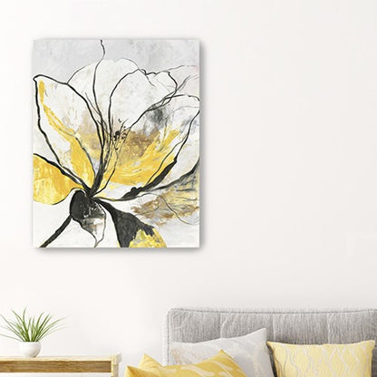20" Modern Yellow and Black Flower Canvas Wall Art HomeRoots