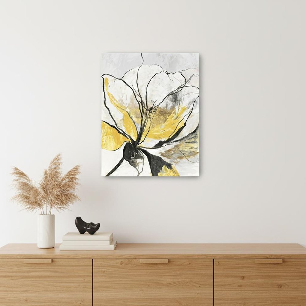 20" Modern Yellow and Black Flower Canvas Wall Art — view 1