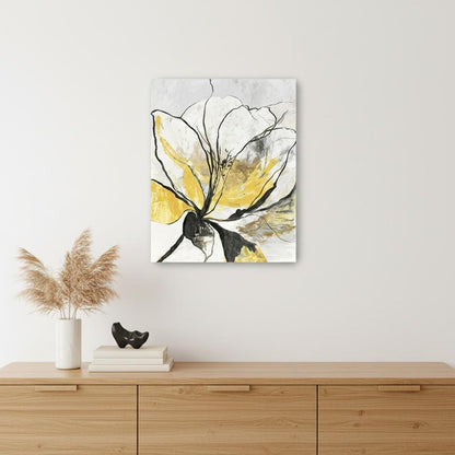 20" Modern Yellow and Black Flower Canvas Wall Art HomeRoots
