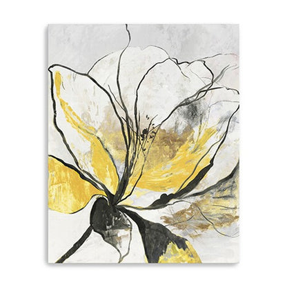 20" Modern Yellow and Black Flower Canvas Wall Art HomeRoots