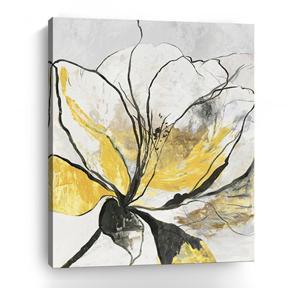 20" Modern Yellow and Black Flower Canvas Wall Art HomeRoots