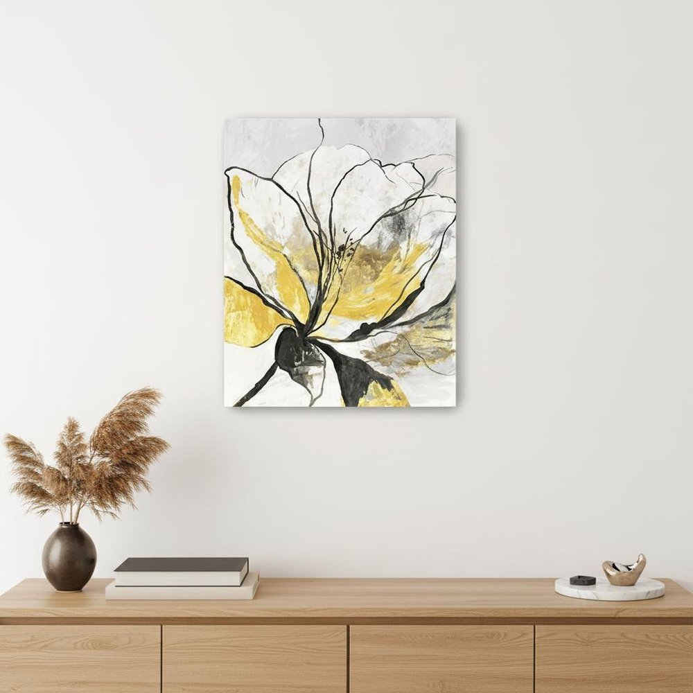 20" Modern Yellow and Black Flower Canvas Wall Art HomeRoots