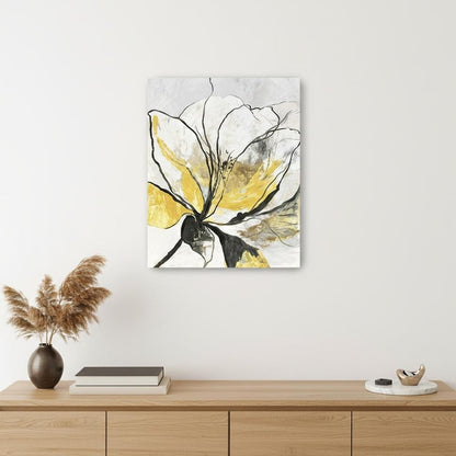 20" Modern Yellow and Black Flower Canvas Wall Art HomeRoots