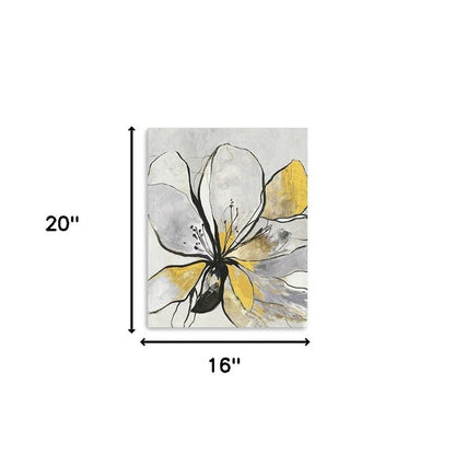 20" Modern Yellow and Black Flower in Bloom Canvas Wall Art HomeRoots