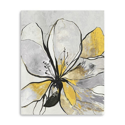20" Modern Yellow and Black Flower in Bloom Canvas Wall Art HomeRoots