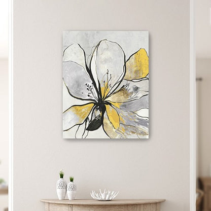 20" Modern Yellow and Black Flower in Bloom Canvas Wall Art HomeRoots