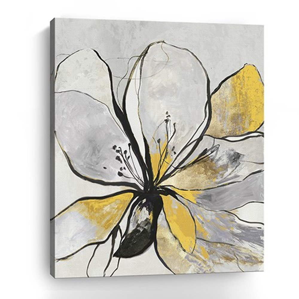 20" Modern Yellow and Black Flower in Bloom Canvas Wall Art HomeRoots