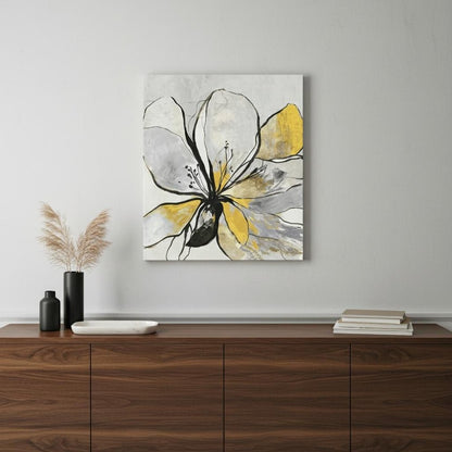 20" Modern Yellow and Black Flower in Bloom Canvas Wall Art HomeRoots