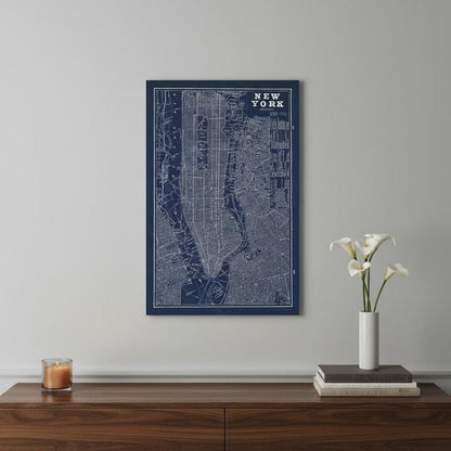 24" x 16" Indigo and White Aerial New York Map Canvas Wall Art HomeRoots
