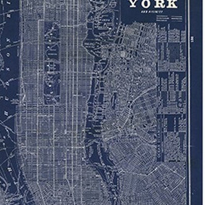24" x 16" Indigo and White Aerial New York Map Canvas Wall Art HomeRoots