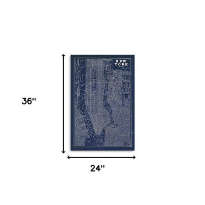 24" x 16" Indigo and White Aerial New York Map Canvas Wall Art HomeRoots