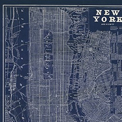 24" x 16" Indigo and White Aerial New York Map Canvas Wall Art HomeRoots