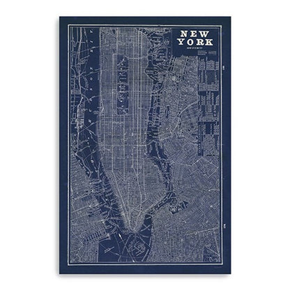 24" x 16" Indigo and White Aerial New York Map Canvas Wall Art HomeRoots