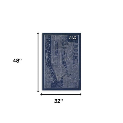 24" x 16" Indigo and White Aerial New York Map Canvas Wall Art HomeRoots