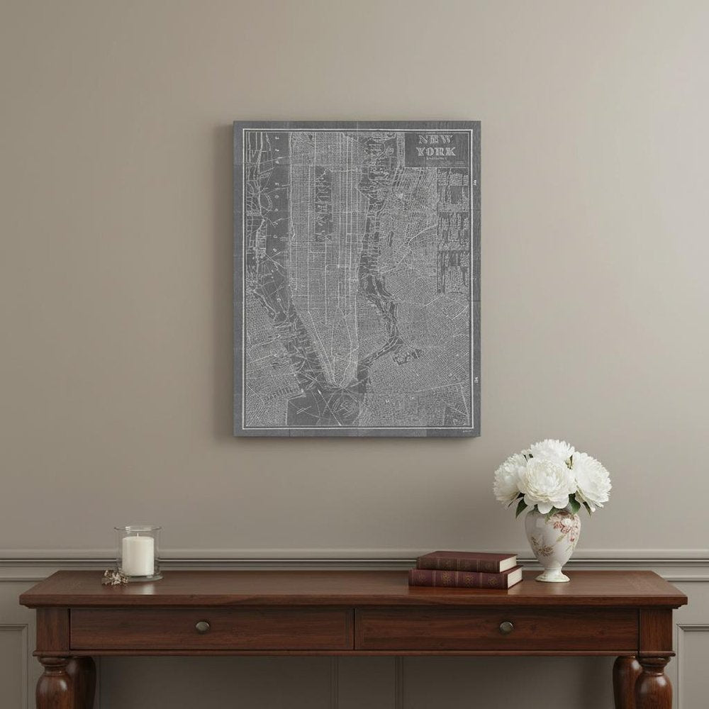 24" x 16" Gray and White Aerial New York Map Canvas Wall Art HomeRoots