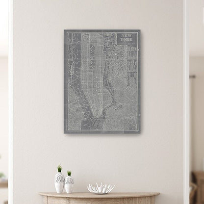 24" x 16" Gray and White Aerial New York Map Canvas Wall Art HomeRoots