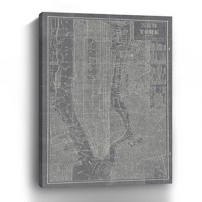 24" x 16" Gray and White Aerial New York Map Canvas Wall Art HomeRoots