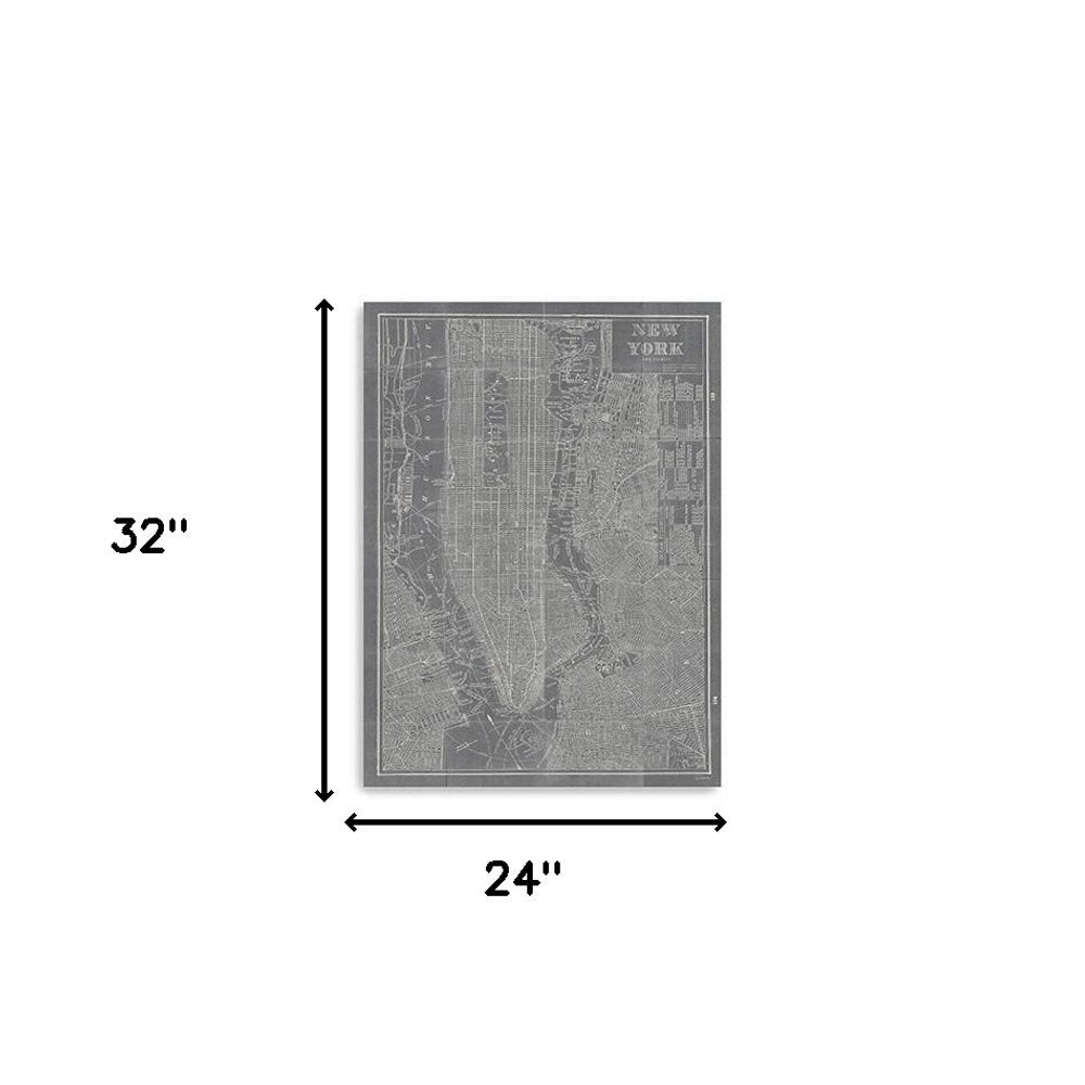 24" x 16" Gray and White Aerial New York Map Canvas Wall Art HomeRoots
