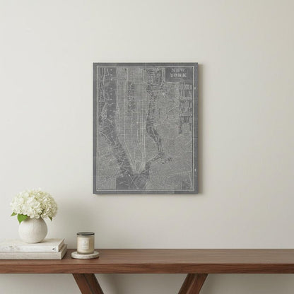 24" x 16" Gray and White Aerial New York Map Canvas Wall Art HomeRoots