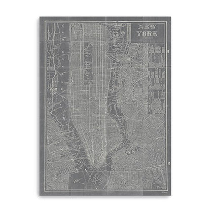 24" x 16" Gray and White Aerial New York Map Canvas Wall Art HomeRoots