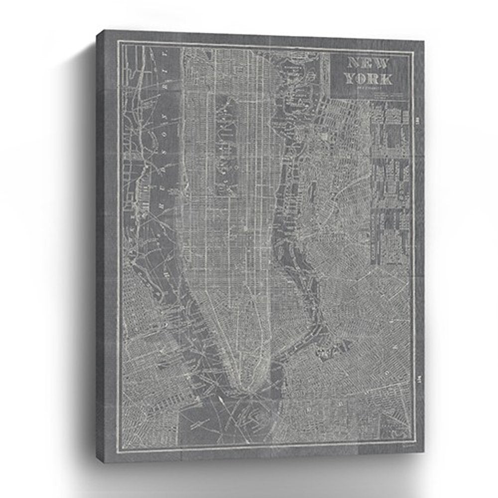 24" x 16" Gray and White Aerial New York Map Canvas Wall Art HomeRoots