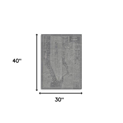 24" x 16" Gray and White Aerial New York Map Canvas Wall Art HomeRoots