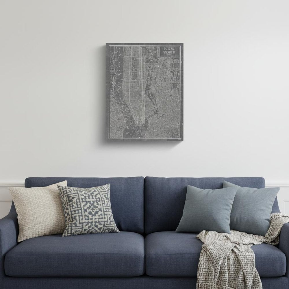 24" x 16" Gray and White Aerial New York Map Canvas Wall Art HomeRoots